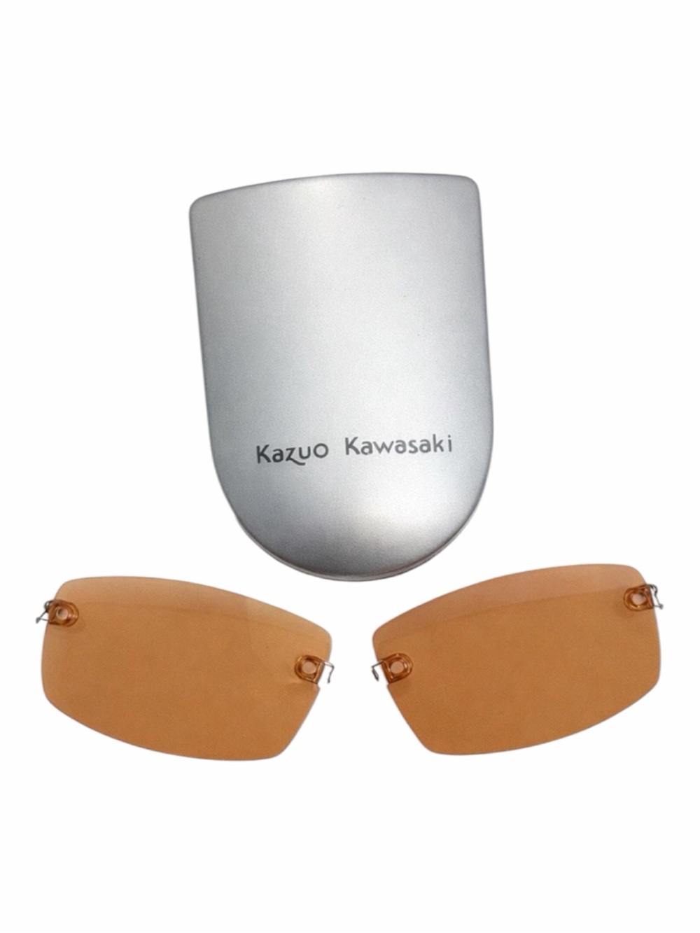 Vintage Kazuo Kawasaki K-Klips Rimless Clip On Sunglasses Lenses Amber Case